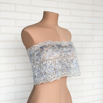 Elastic lace 22cm, silver blue