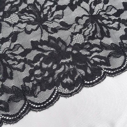 Close-up of black lace fabric on a white background