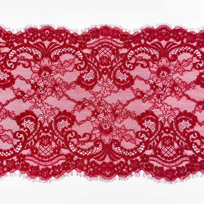 Dark Red lace fabric on a white background